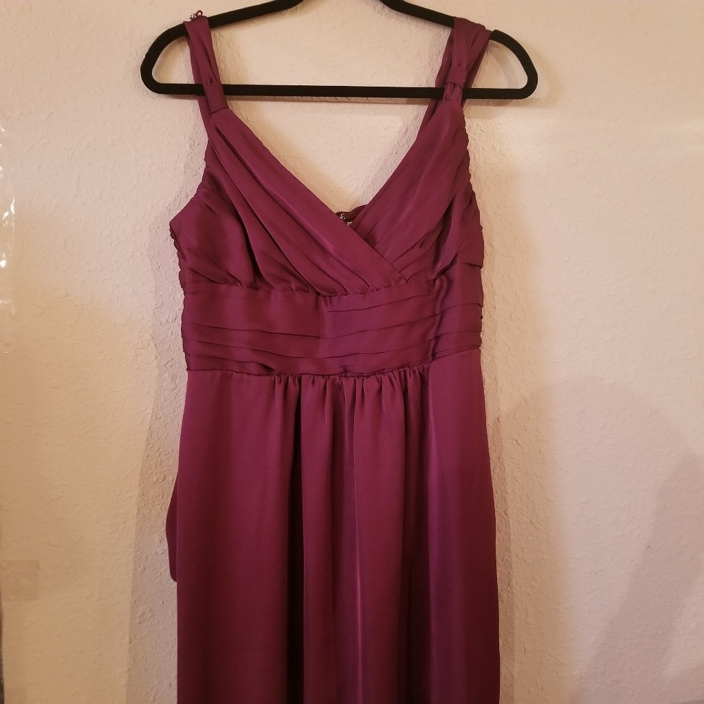 Burgundy pleated satin like dress